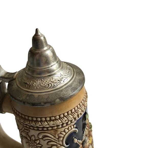 VINTAGE BUDWIESER GERMAN TAVERN SCENE CERAMARTE STIEN 1976 LIDDED BEER MAN CAVE - Picture 9 of 10